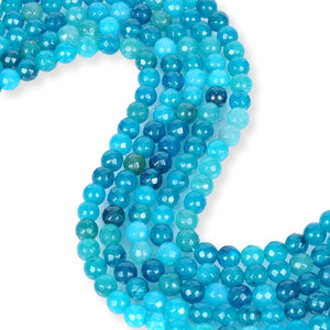 Natural Ocean Blue Spotted Agate Beads, Agate 8 mm Faceted Beads, Round Shape Agate Beads