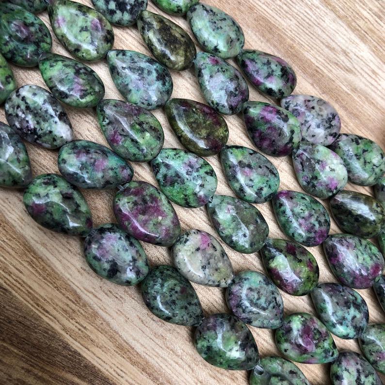 Synthetic Ruby Zoisite Smooth Beads, Zoisite 10x16 mm Pear Shape Beads