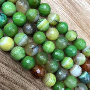 Natural Lime Agate Smooth Beads,Agate 12 mm Faceted Round Shape Beads