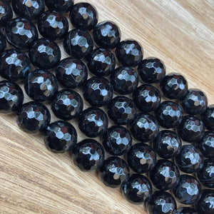 Natural Black Agate Beads, Agate Round Shape 12 mm Faceted Beads