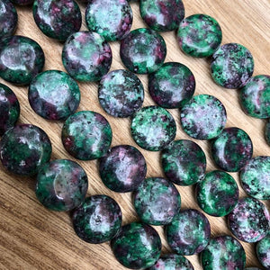 Synthetic Ruby Zoisite Beads, Zoisite 14 mm Coin Shape Beads