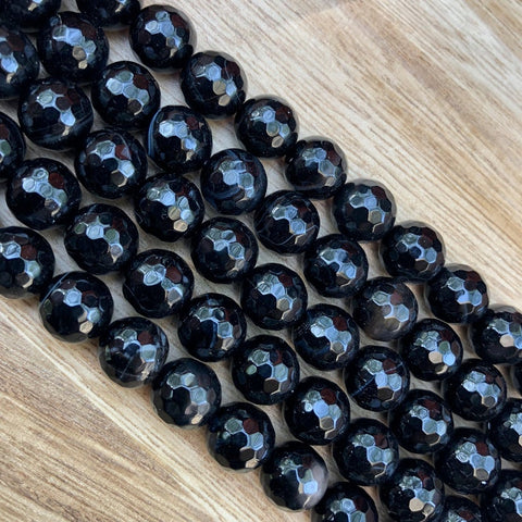 Natural Black Agate Beads, Agate 10 mm Smooth Round Shape Faceted Beads