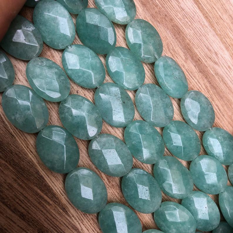 Natural Green Aventurine Faceted Beads, Aventurine 13x18 mm Oval Shape Beads