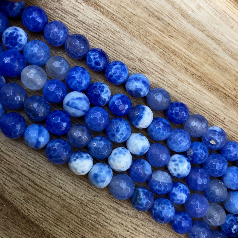 Natural Sky Blue Agate Beads, Agate 8 mm Faceted Round Shape Beads
