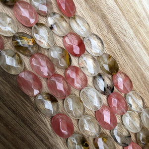 Natural Cherry Quartz Beads, Quartz 13x18 mm Faceted Oval Shape Beads