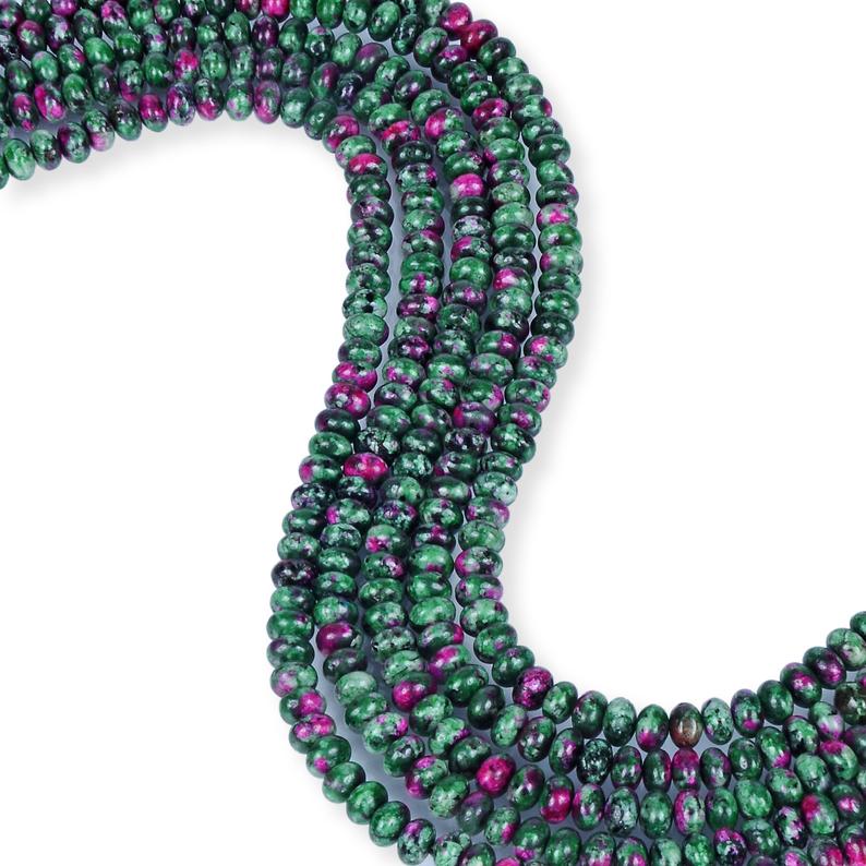 Natural Ruby Zoisite Beads, Roundelle Shape Zoisite Beads, Ruby Zoisite 6 mm Smooth Beads