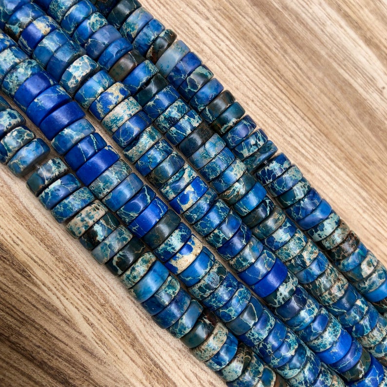 Natural Blue Imperial Jasper Beads, Jasper 8 mm Faceted Tyre Shape Beads