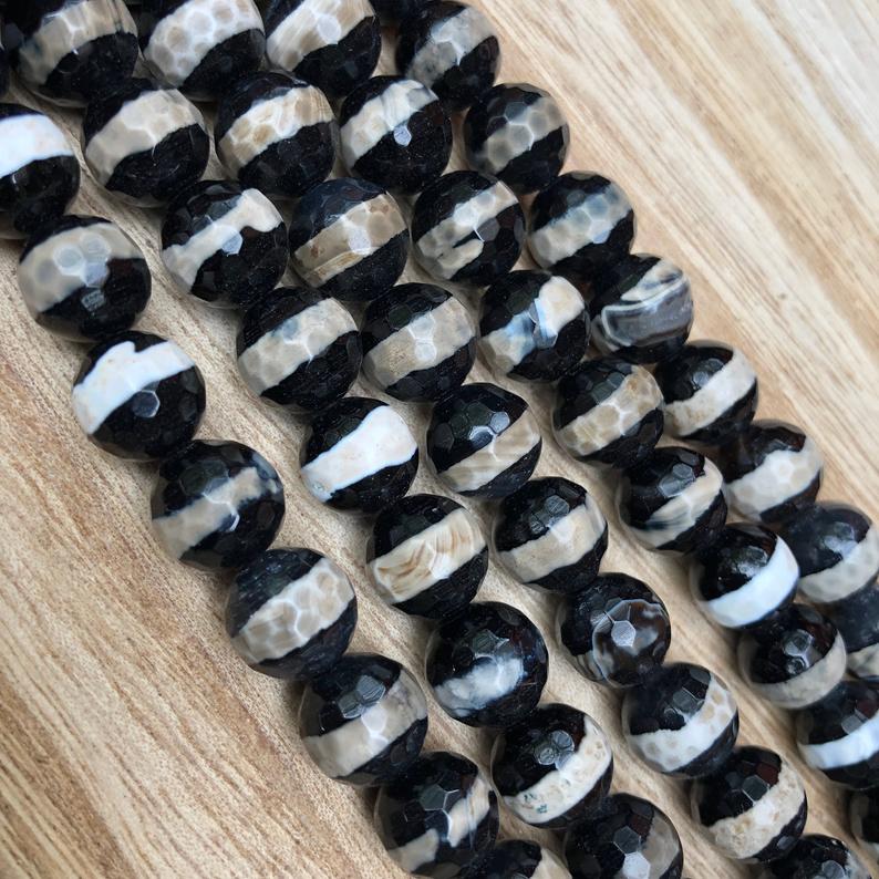 Natural Black and Purple Agate Beads, Agate 10 mm Round Shape Faceted Beads
