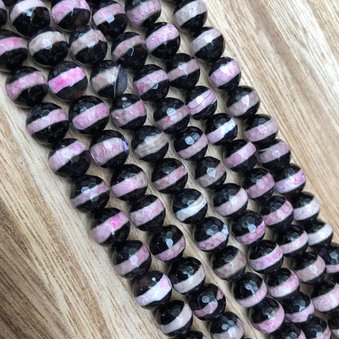 Natural Stripped Agate Faceted Beads, Agate 8 mm Round Shape Beads
