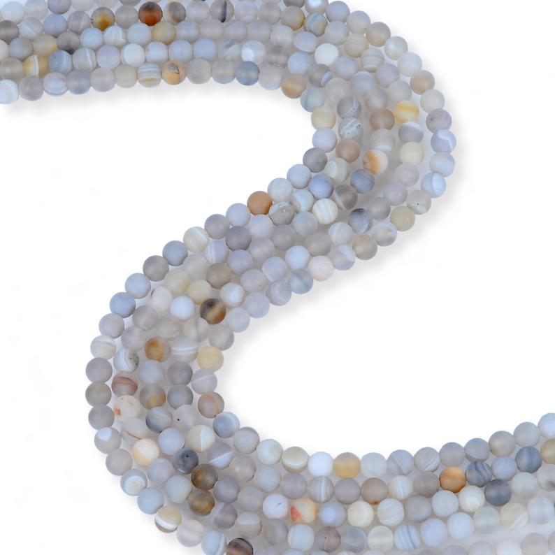 Natural Sand Finish Grey Agate Beads, 6 mm Agate Beads, Round Shape Beads