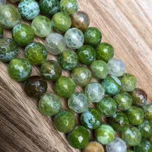Natural Green Agate Beads, Agate 10 mm Faceted Round Shape Beads