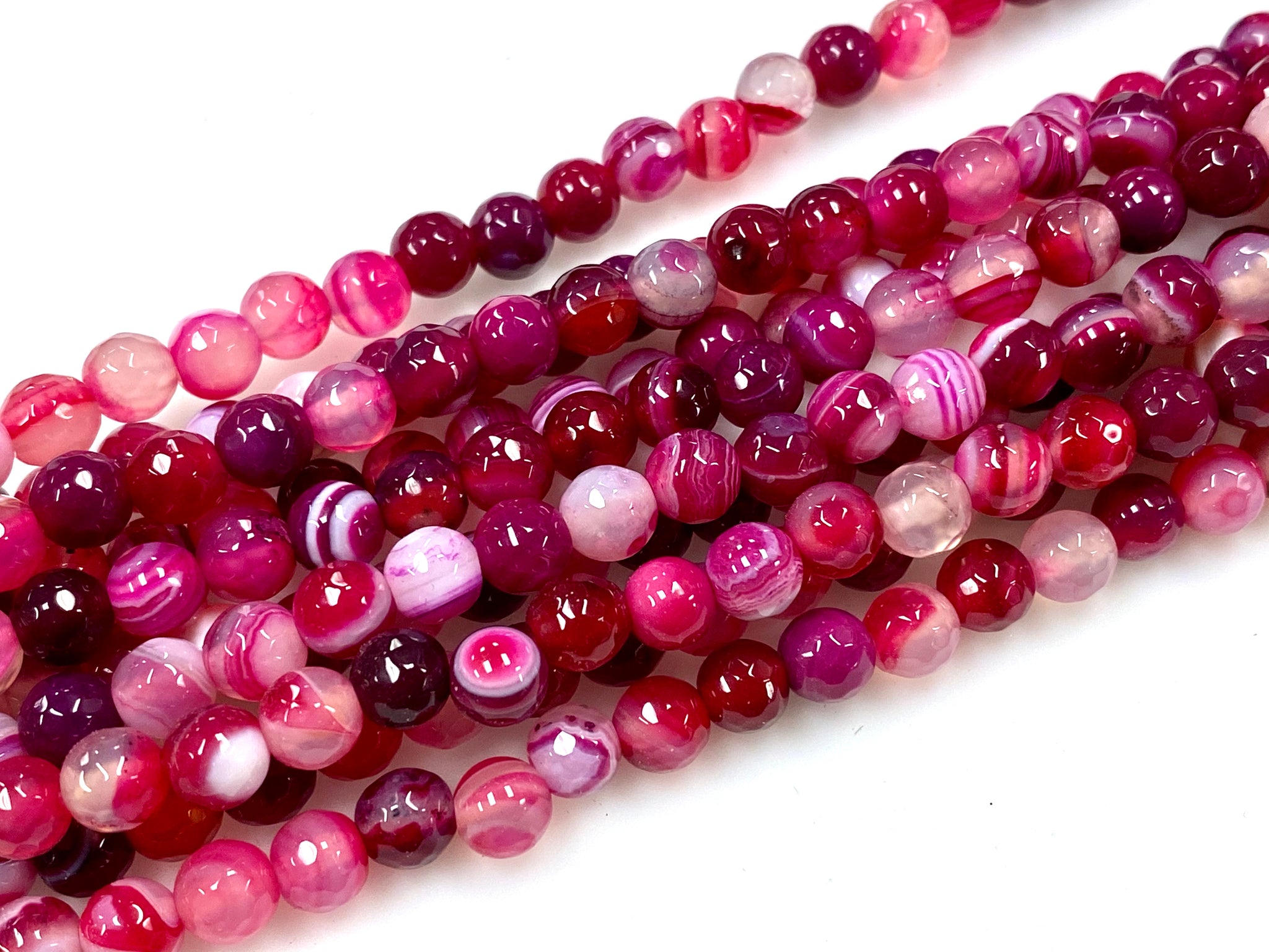 Natural Fuchsia Agate Beads / Faceted Round Shape Beads / Healing Energy Stone Beads / 6mm 2 Strand Gemstone Beads