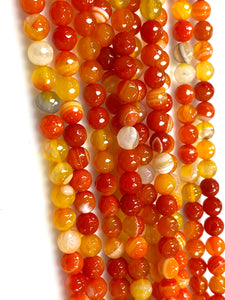 Natural Stripped Orange Agate Beads / Healing Energy Stone Beads / Faceted Round Shape Beads / 6mm 2 Strands Beads