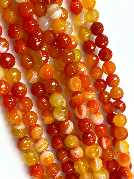 Natural Stripped Orange Agate Beads / Healing Energy Stone Beads / Faceted Round Shape Beads / 6mm 2 Strands Beads
