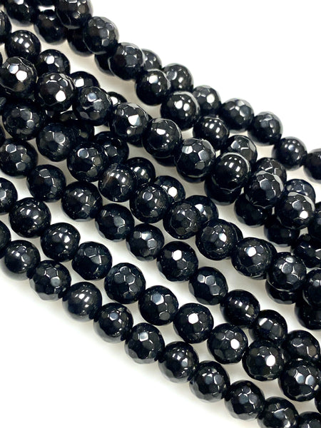 Natural Black Onyx Beads / Faceted Round Shape Beads / Healing Energy Stone Beads / 6mm 2 Strand Gemstone Beads