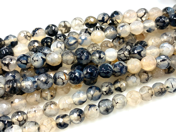 Natural Dragon Vain Agate Beads / Faceted Round Shape Beads / Healing Energy Stone Beads / 6mm 2 Strand Gemstone Beads