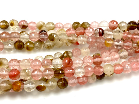 Natural Cherry Quartz Beads / Healing Energy Stone Beads / Faceted Round Shape Beads / 6mm 2 Strand Gemstone Beads