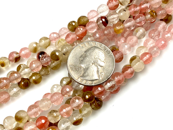 Natural Cherry Quartz Beads / Healing Energy Stone Beads / Faceted Round Shape Beads / 6mm 2 Strand Gemstone Beads