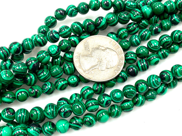 Natural Malachite Beads / Smooth Round Shape Beads / Healing Energy Stone Beads / 6mm 2 Strand Gemstone Beads