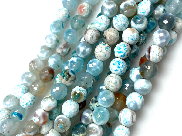 Natural Aquamarine Agate Beads / Faceted Round Shape Beads / Healing Energy Stone Beads / 6mm 2 Strand Gemstone Beads