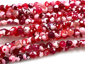 Natural Stripped Red Agate Beads / Healing Energy Stone Beads / Faceted Round Shape Beads / 6mm 2 Strand Gemstone Beads