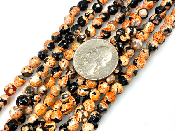 Natural Orange Agate Beads / Healing Energy Stone Beads / Faceted Round Shape Beads / 6mm 2 Strand Gemstone Beads