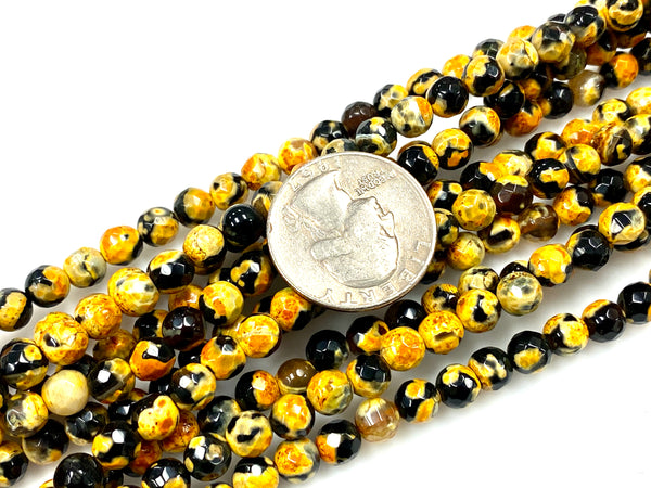 Natural Yellow Agate Beads / Faceted Round Shape Beads / Healing Energy Stone Beads / 6mm 2 Strand Gemstone Beads