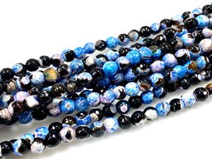 Natural Blue Agate Beads / Faceted Round Shape Beads / 6mm 2 Strand Gemstone Beads For DIY Jewelry Making / Healing Energy Stone Beads