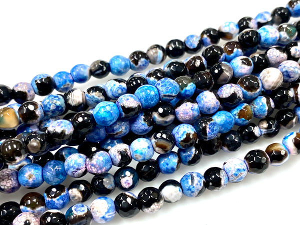 Natural Blue Agate Beads / Faceted Round Shape Beads / 6mm 2 Strand Gemstone Beads For DIY Jewelry Making / Healing Energy Stone Beads