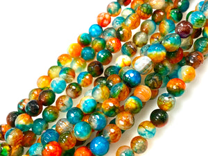Natural Multi Color Agate Beads / Healing Energy Stone Beads / Faceted Round Shape Beads / 6mm 2 Strand Gemstone Beads