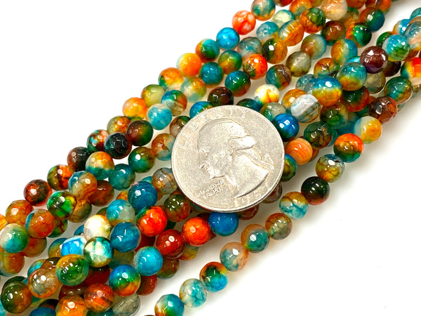 Natural Multi Color Agate Beads / Healing Energy Stone Beads / Faceted Round Shape Beads / 6mm 2 Strand Gemstone Beads