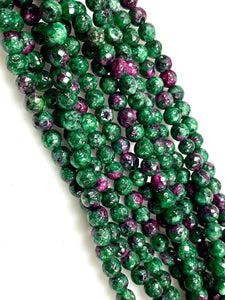 Natural Ruby Zoisite Beads / Faceted Round Shape Beads / Healing Energy Stone Beads / 6mm 2 Strand Gemstone Beads
