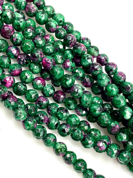 Natural Ruby Zoisite Beads / Faceted Round Shape Beads / Healing Energy Stone Beads / 6mm 2 Strand Gemstone Beads
