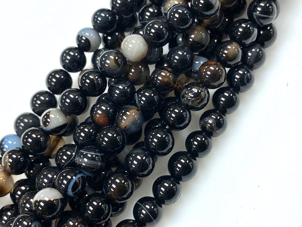 Natural Black Agate Beads / Smooth Round Shape Beads / Healing Energy Stone Beads / 6mm 2 Strand Gemstone Beads