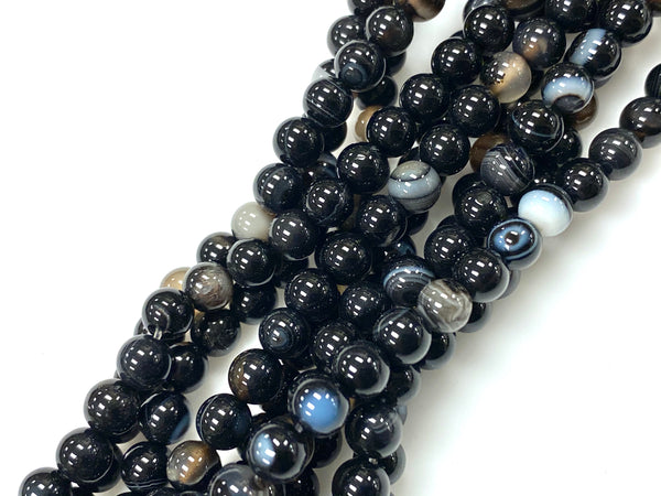 Natural Black Agate Beads / Smooth Round Shape Beads / Healing Energy Stone Beads / 6mm 2 Strand Gemstone Beads