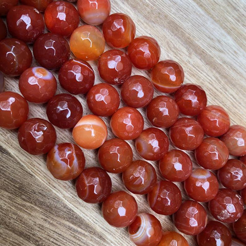 Natural Black and Orange Agate Beads, Agate Faceted 12 mm Round Shape Beads