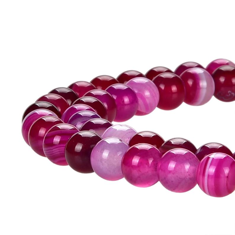 Hot Pink Stripped Agate Beads, Stripped Pink Agate 6 mm Round Beads