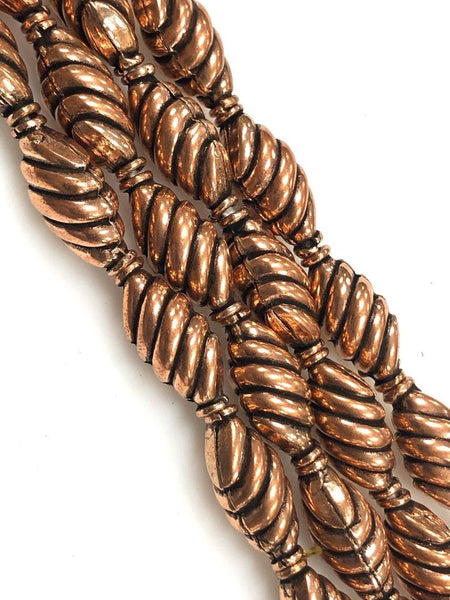 Solid Copper Bali Style Spacer Beads, Handmade Copper Beads 25 Pcs 16x8mm