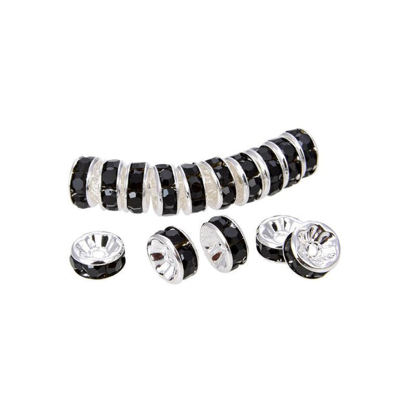 Silver Plated Black Crystal Spacer Beads, Roundelle Shape Spacer Beads
