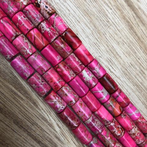 Natural Pink Imperial Jasper Beads, Jasper 6x8 mm Tube Shape Smooth Faceted Beads