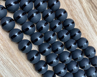 Natural Stripped Black Onyx Beads, Onyx Round Shape 8, 10, 12, 14 mm Faceted Beads
