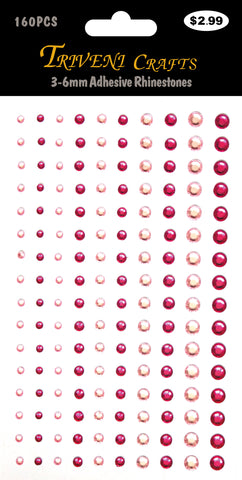 3-6mm Adhesive Rhinestones - Pink