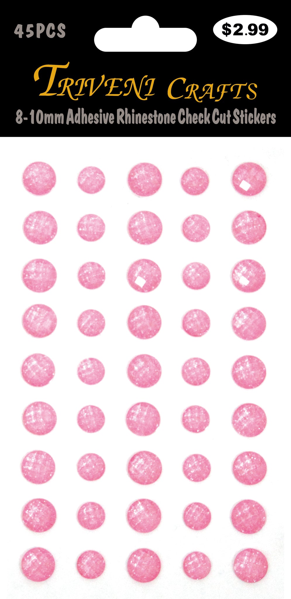 8-10mm Adhesive Rhinestone Check Cut Stickers - Pink