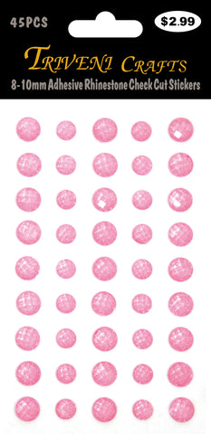 8-10mm Adhesive Rhinestone Check Cut Stickers - Pink