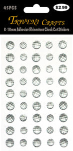 8-10mm Adhesive Rhinestone Check Cut Stickers - Dk. Grey