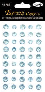 8-10mm Adhesive Rhinestone Check Cut Stickers - Ocean Blue