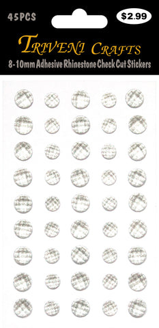 8-10mm Adhesive Rhinestone Check Cut Stickers - White