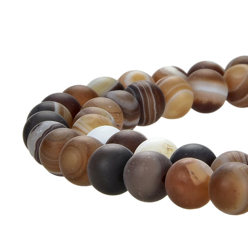 Natural Matte Coffee Brown Stripped Agate Beads, Coffee Brown Agate Round 6 mm Smooth Beads