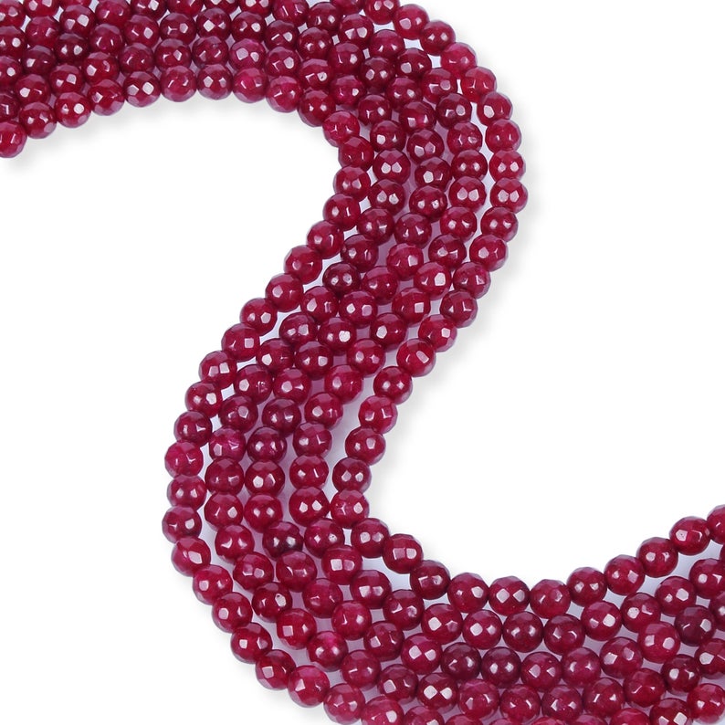 Natural Ruby Jade Beads, Ruby Faceted Beads, 6 mm Round Shape Ruby Jade Beads