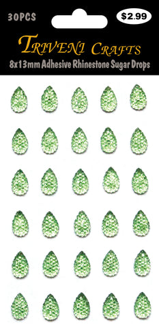 8x13mm Adhesive Rhinestone Sugar Drops - Green